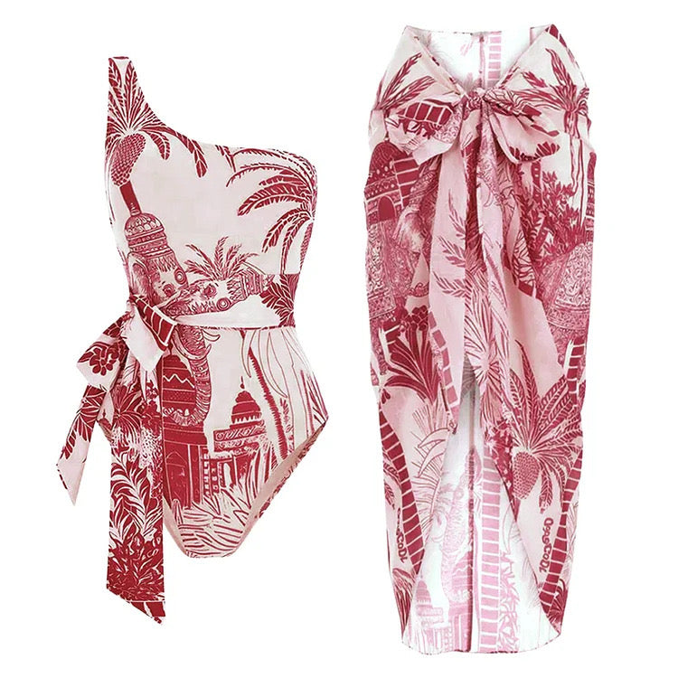 City One Shoulder Monokini With Sarong Set